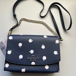 Kate Spade Dark Blue Crossbody Bag with White Apple Print